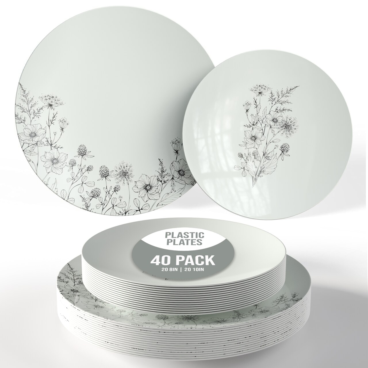 Trendables Disposable Dinnerware Decorative Plates Plastic Disposable Plates 8 Inch Dessert Plate & 10 Inch Wedding Party Plate Set